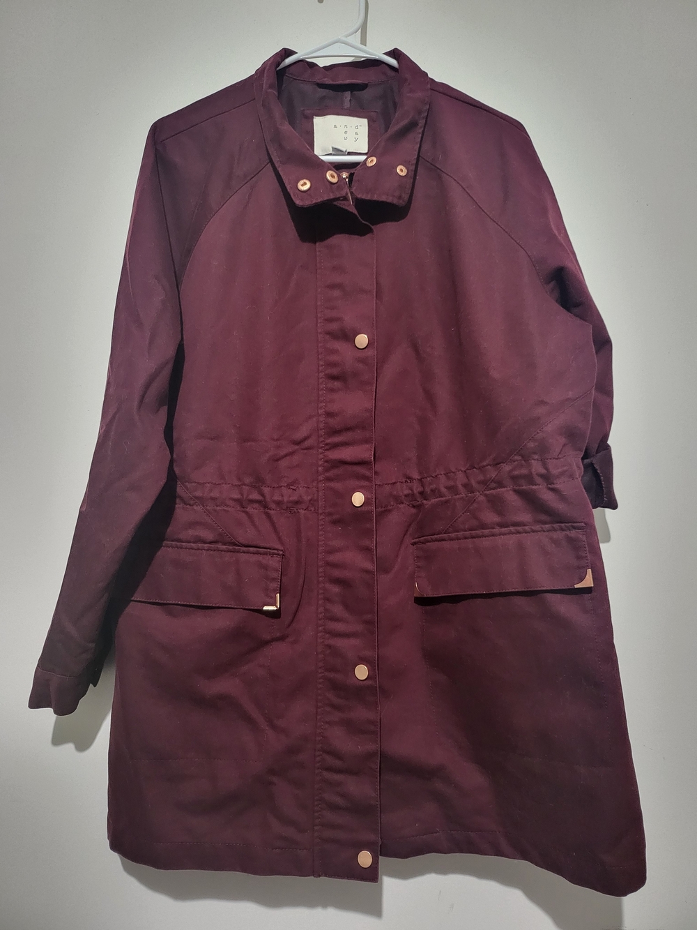 A New Day Women's Maroon Longline Parka Jacket with Rose Gold Hardware